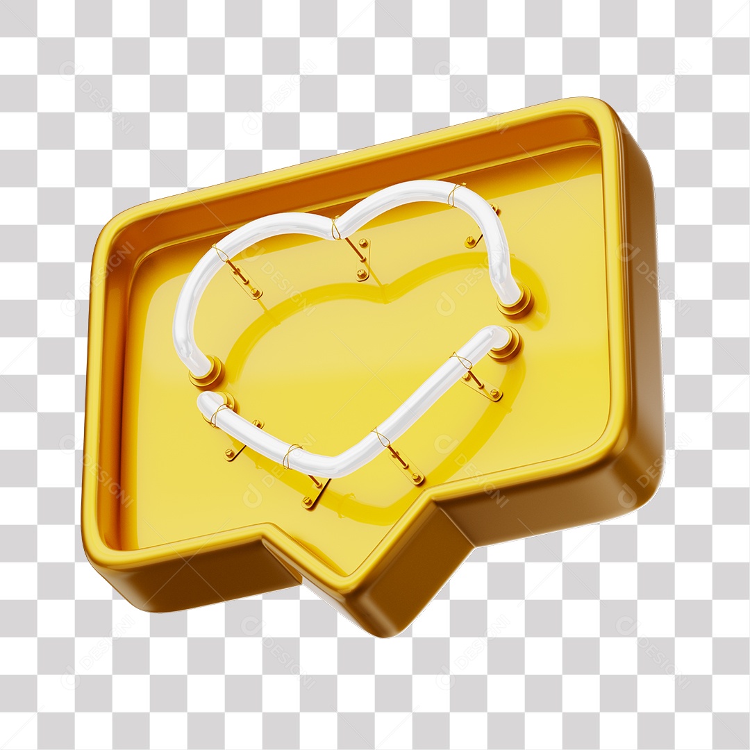 Emoji de Curtida Amarelo com Coração Branco De Led Elemento 3D Para Composição PNG Transparente