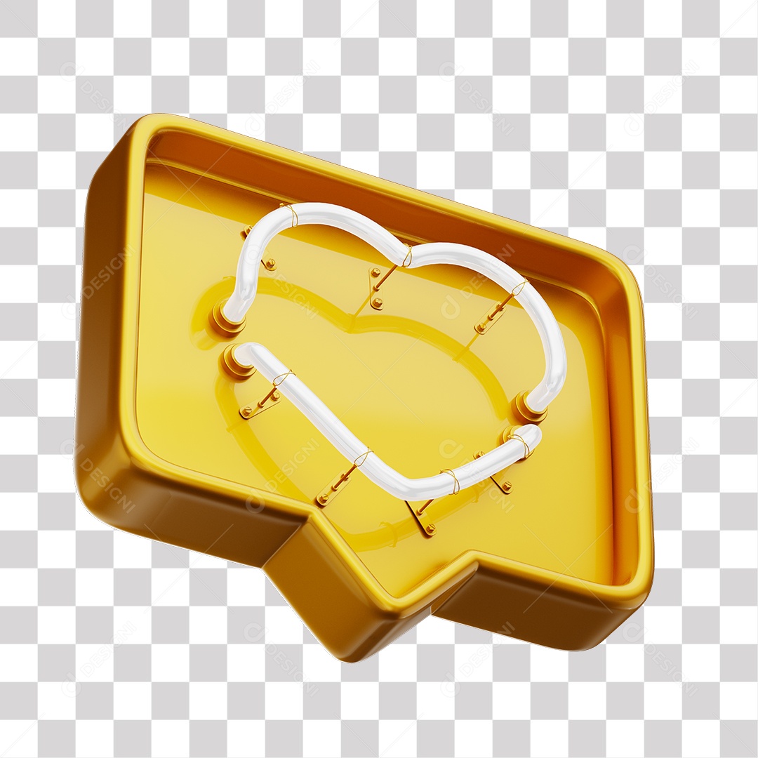 Emoji de Curtida Amarelo com Coração Branco De Led Elemento 3D Para Composição PNG Transparente