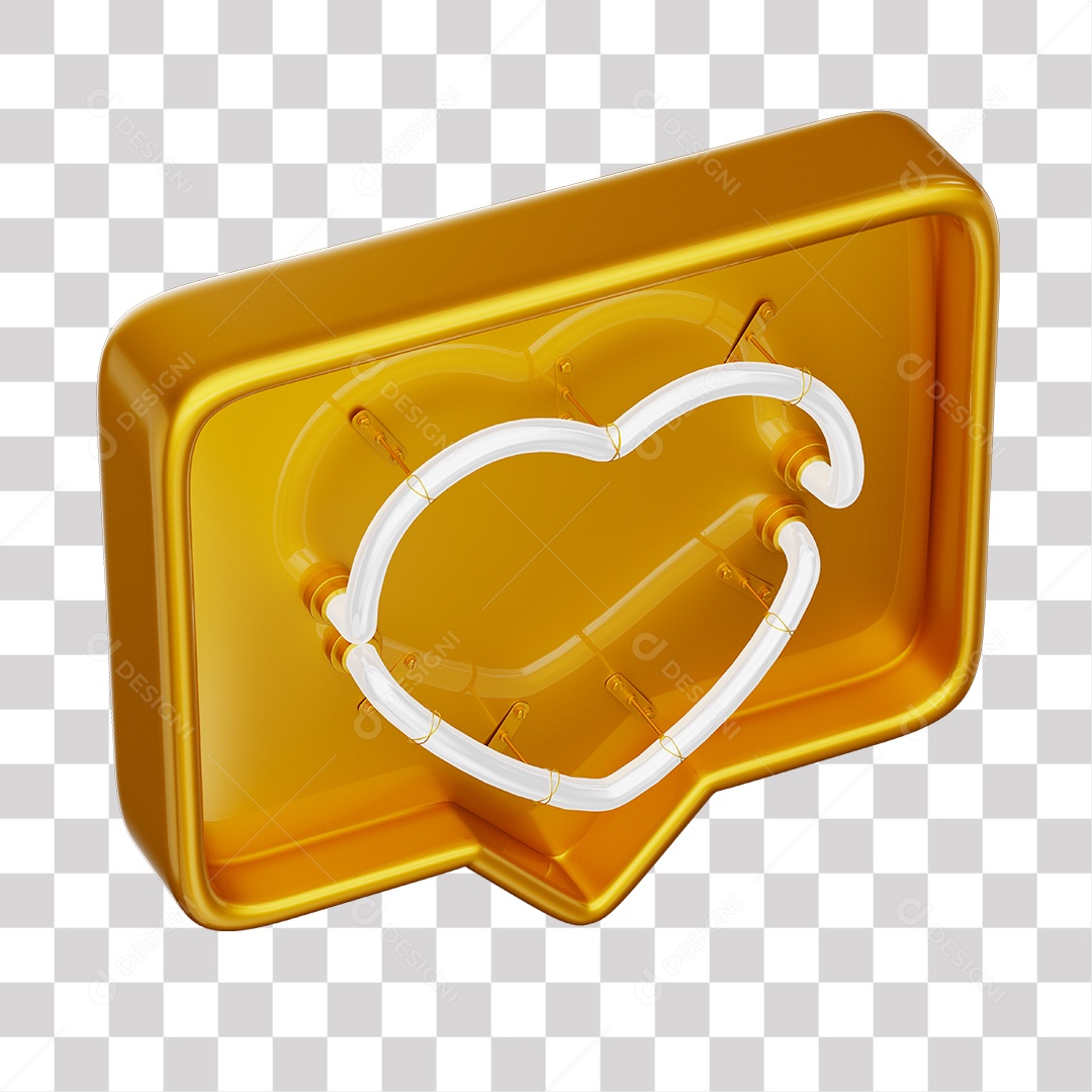 Emoji de Curtida Amarelo com Coração Branco De Led Elemento 3D Para Composição PNG Transparente