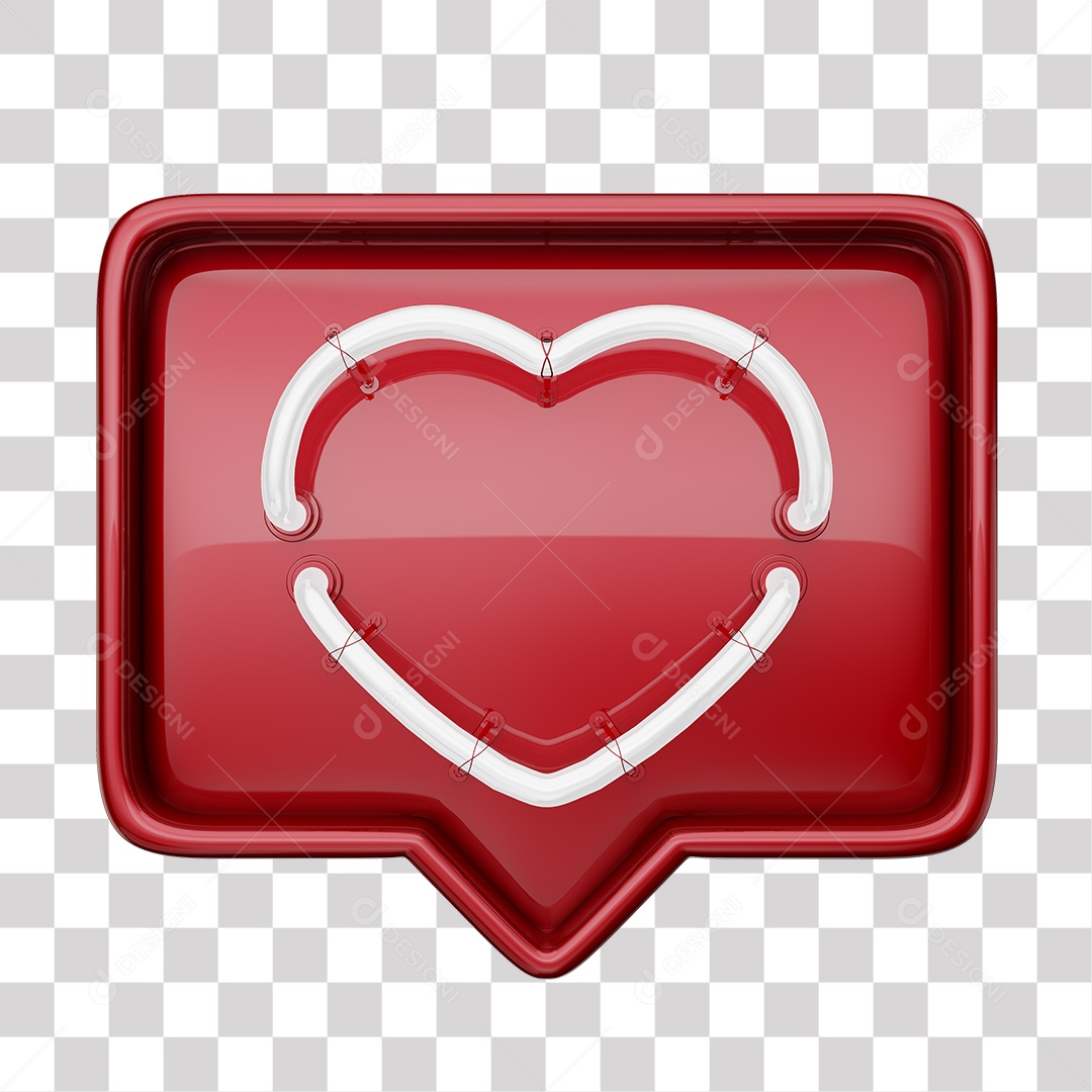 Emoji de Curtida Vermelha com Coração Branco De Led Elemento 3D Para Composição PNG Transparente