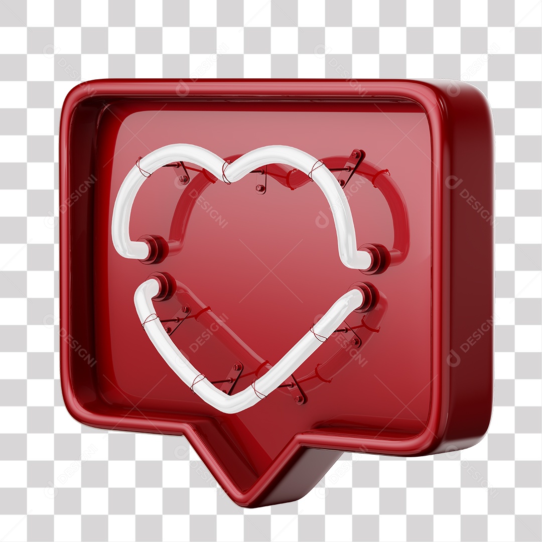Emoji de Curtida Vermelha com Coração Branco De Led Elemento 3D Para Composição PNG Transparente