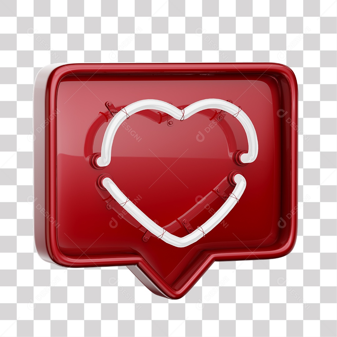 Emoji de Curtida Vermelha com Coração Branco De Led Elemento 3D Para Composição PNG Transparente
