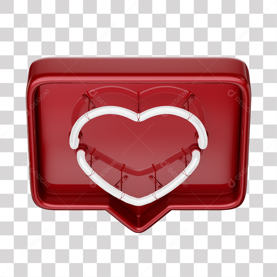 Emoji de Curtida Vermelha com Coração Branco De Led Elemento 3D Para Composição PNG Transparente
