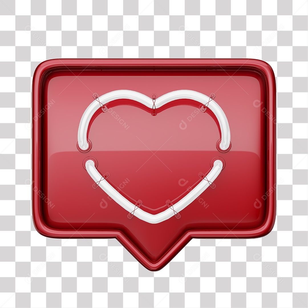 Emoji de Curtida Vermelha com Coração Branco De Led Elemento 3D Para Composição PNG Transparente