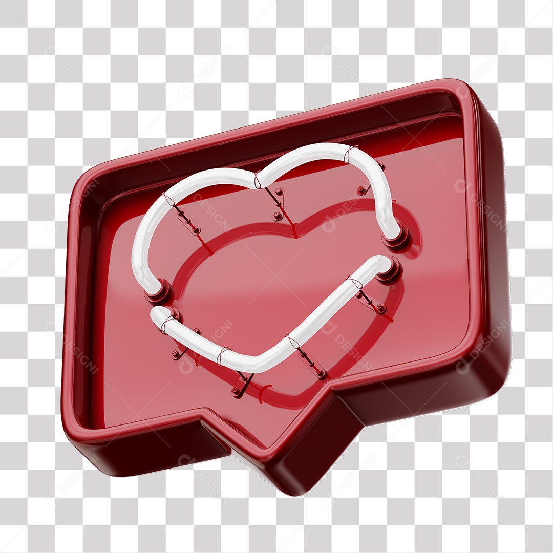 Emoji de Curtida Vermelha com Coração Branco De Led Elemento 3D Para Composição PNG Transparente