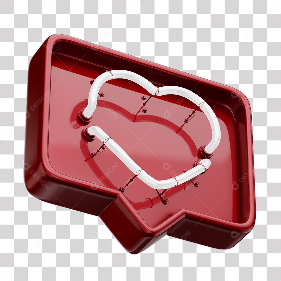 Emoji de Curtida Vermelha com Coração Branco De Led Elemento 3D Para Composição PNG Transparente