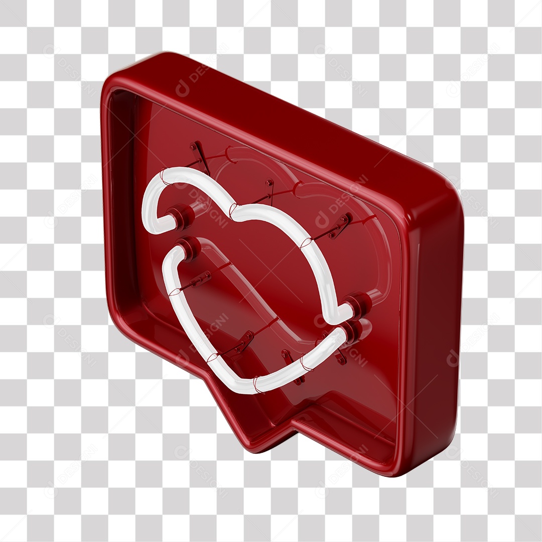 Emoji de Curtida Vermelha com Coração Branco De Led Elemento 3D Para Composição PNG Transparente