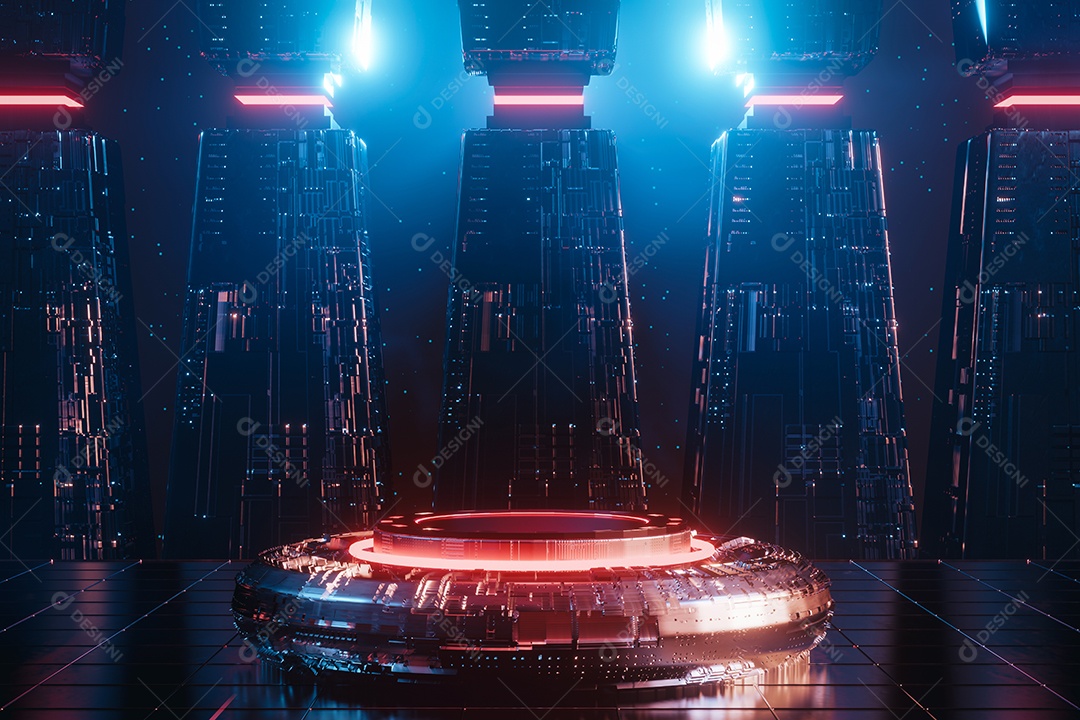 Pódio vazio com luzes neon