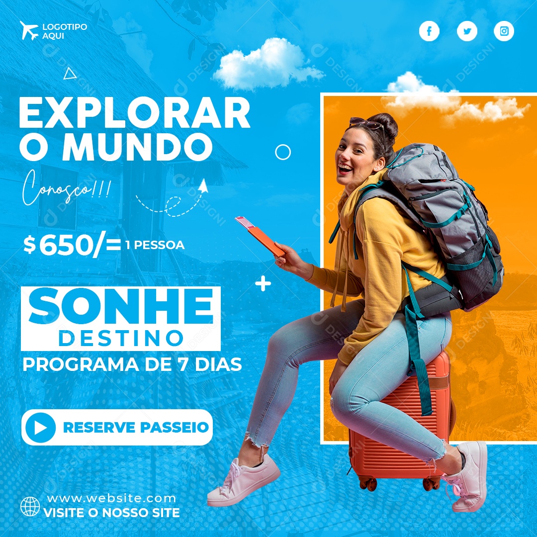 Social Media Turismo Explorar o Mundo PSD Editável