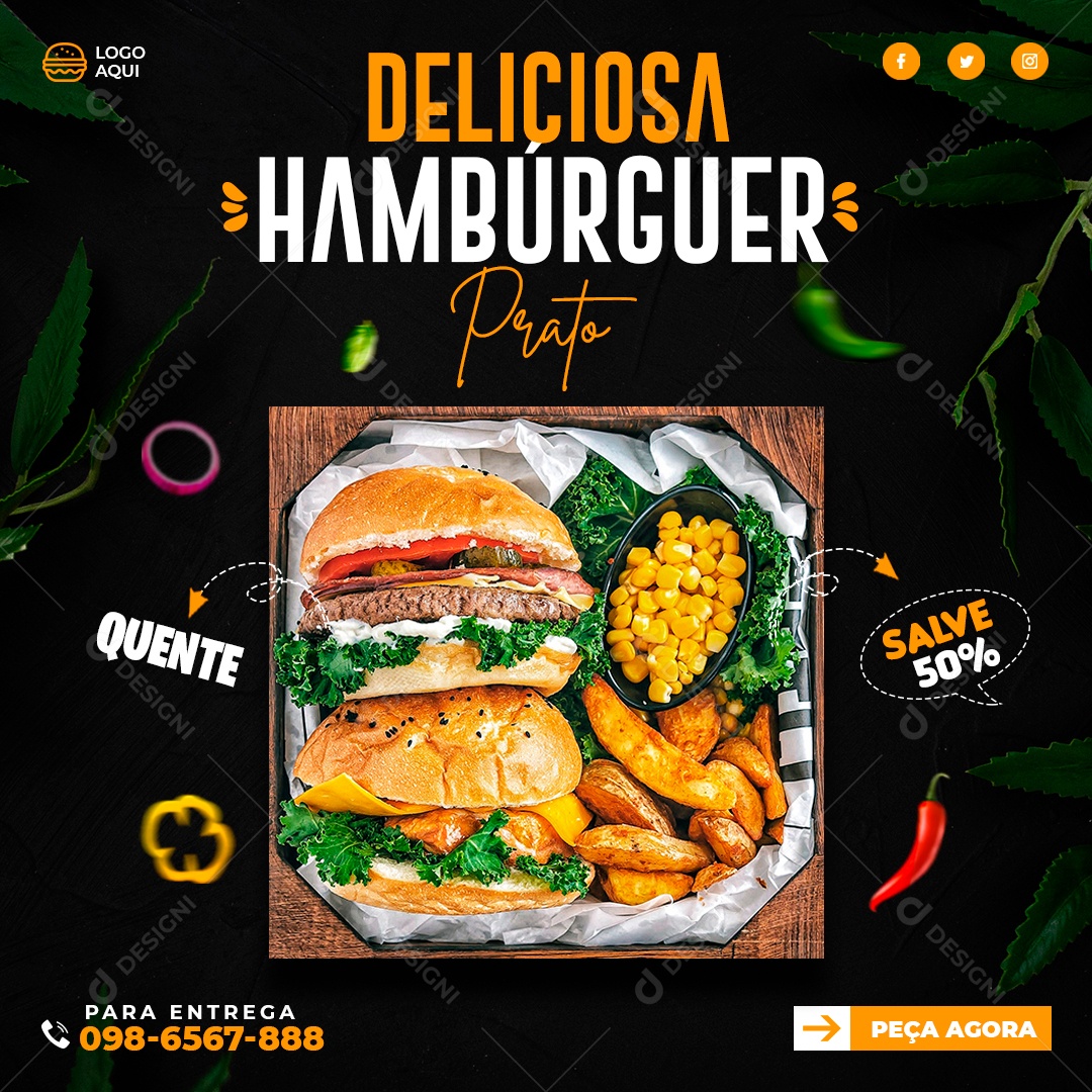Social Media Hamburgueria Delicioso Hambúrguer PSD Editável