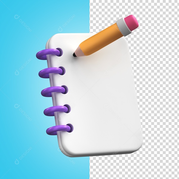 Bloco de notas Anotação Lápis 3D PNG Transparente Sem Fundo