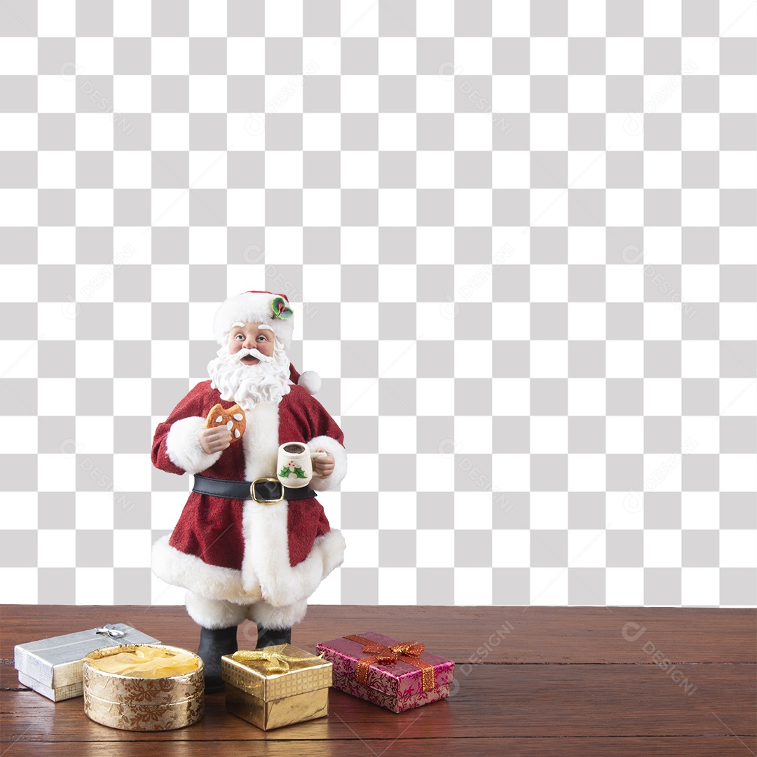 Papai Noel com presentes no pé PNG Transparente