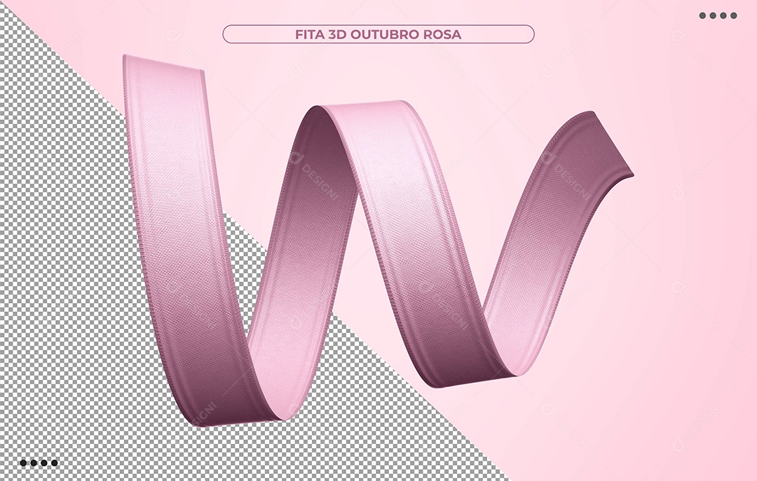 Fita Rosa de Outubro Rosa Elemento 3D para Composição PSD