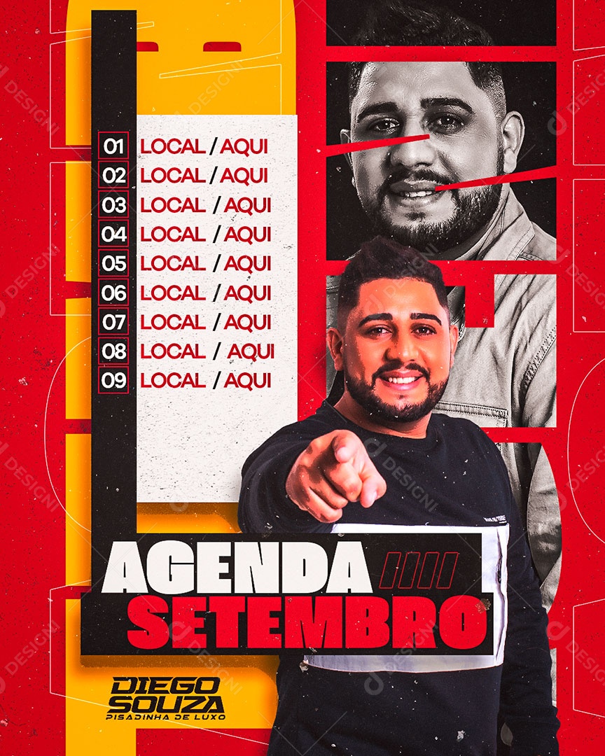 Social Media Agenda Setembro Diego Pisadinha de Luxo Feed PSD Editável