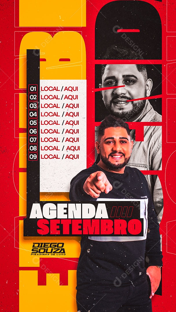 Social Media Agenda Setembro Diego Pisadinha de Luxo Feed PSD Editável