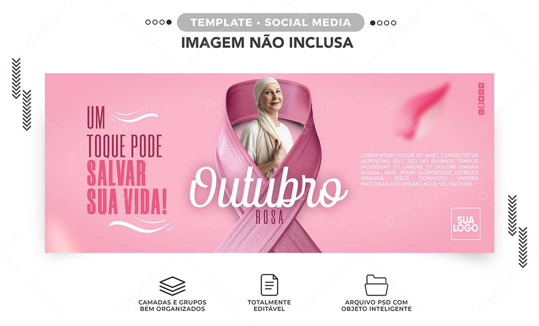 Banner Um Toque pode Salvar sua Vida Outubro Rosa Social Media PSD Editável