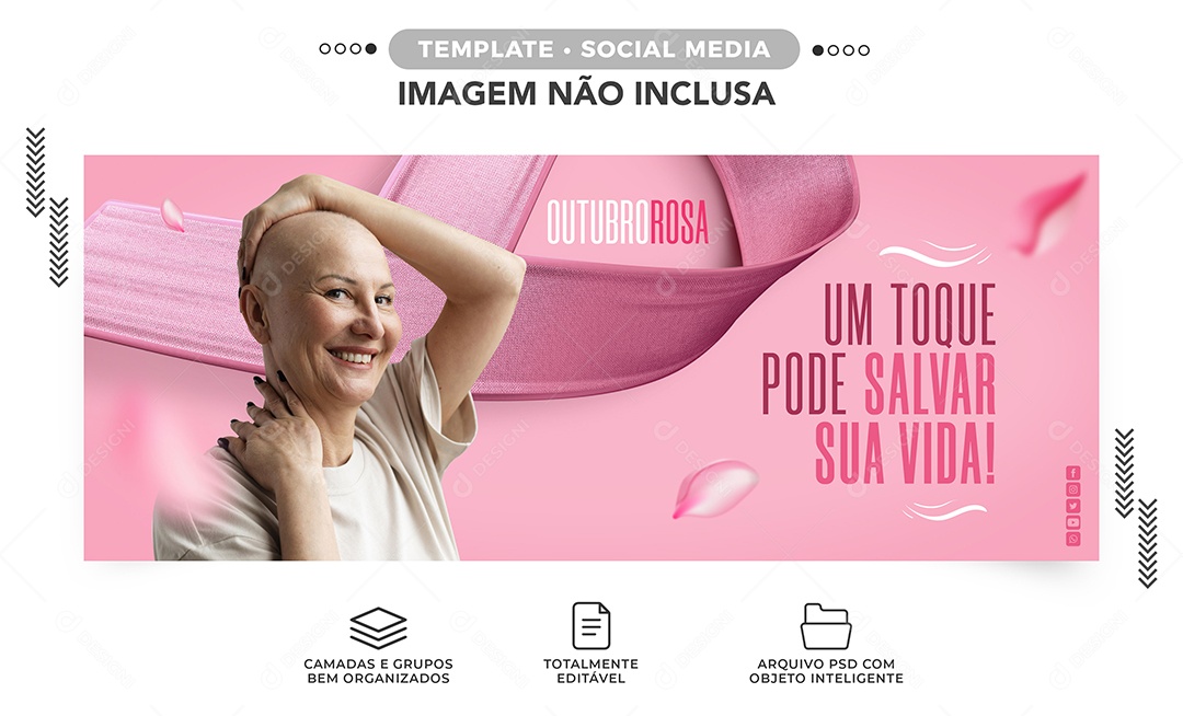 Banner Um Toque pode Salvar sua Vida Outubro Rosa Social Media PSD Editável