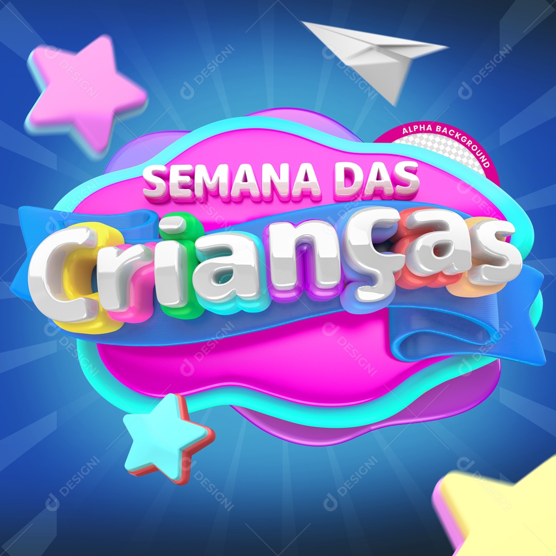 Selo 3D Semana Das Crianças Isolado em Fundo Azul PSD