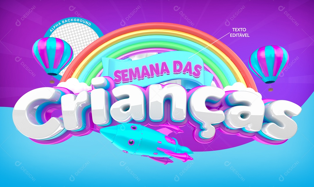 Semana Das Crianças Selo 3D Para Composição PSD