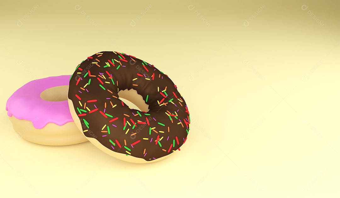 Rosquinha de renderização 3D em fundo amarelo.