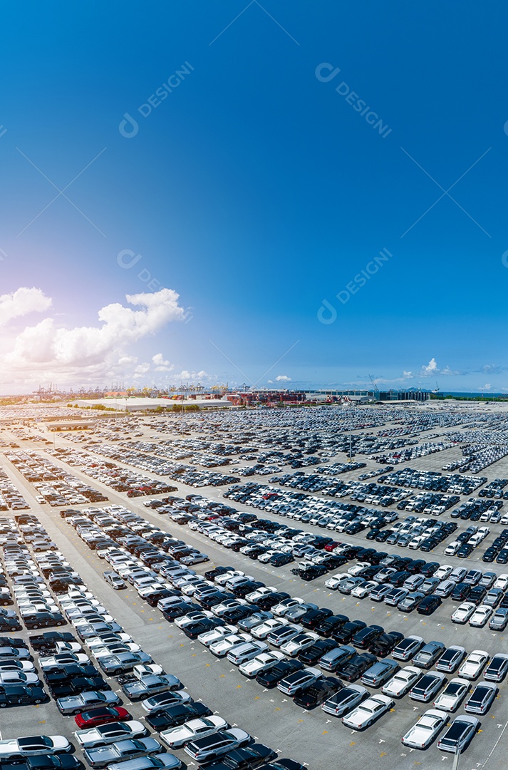 Muitos carros novos estacionando para enviar ao revendedor ou cliente