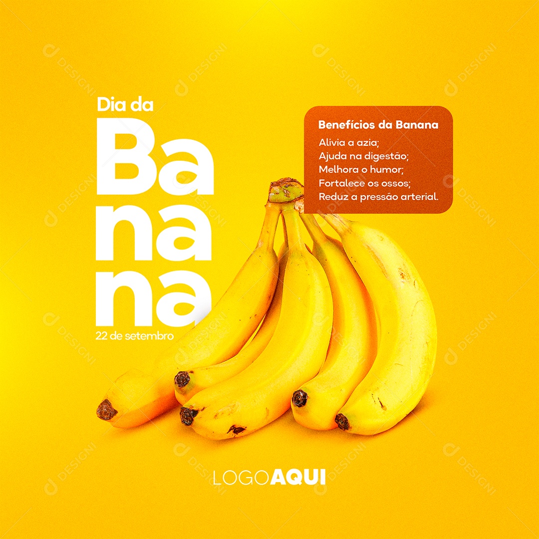 Benefícios da Banana Alívia a Azia Ajuda na Digestão Dia da Banana Social Media PSD Editável