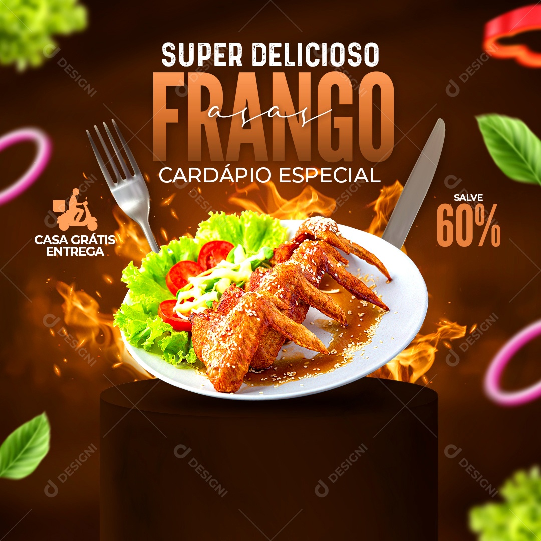 Social Media Super Delicioso Frango Cardápio Especial PSD Editável