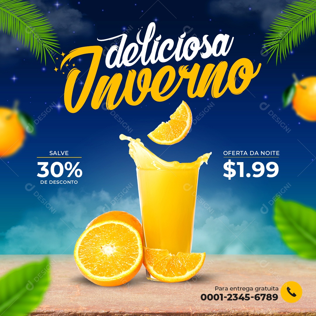 Social Media Deliciosa Inverno Suco Bebida PSD Editável