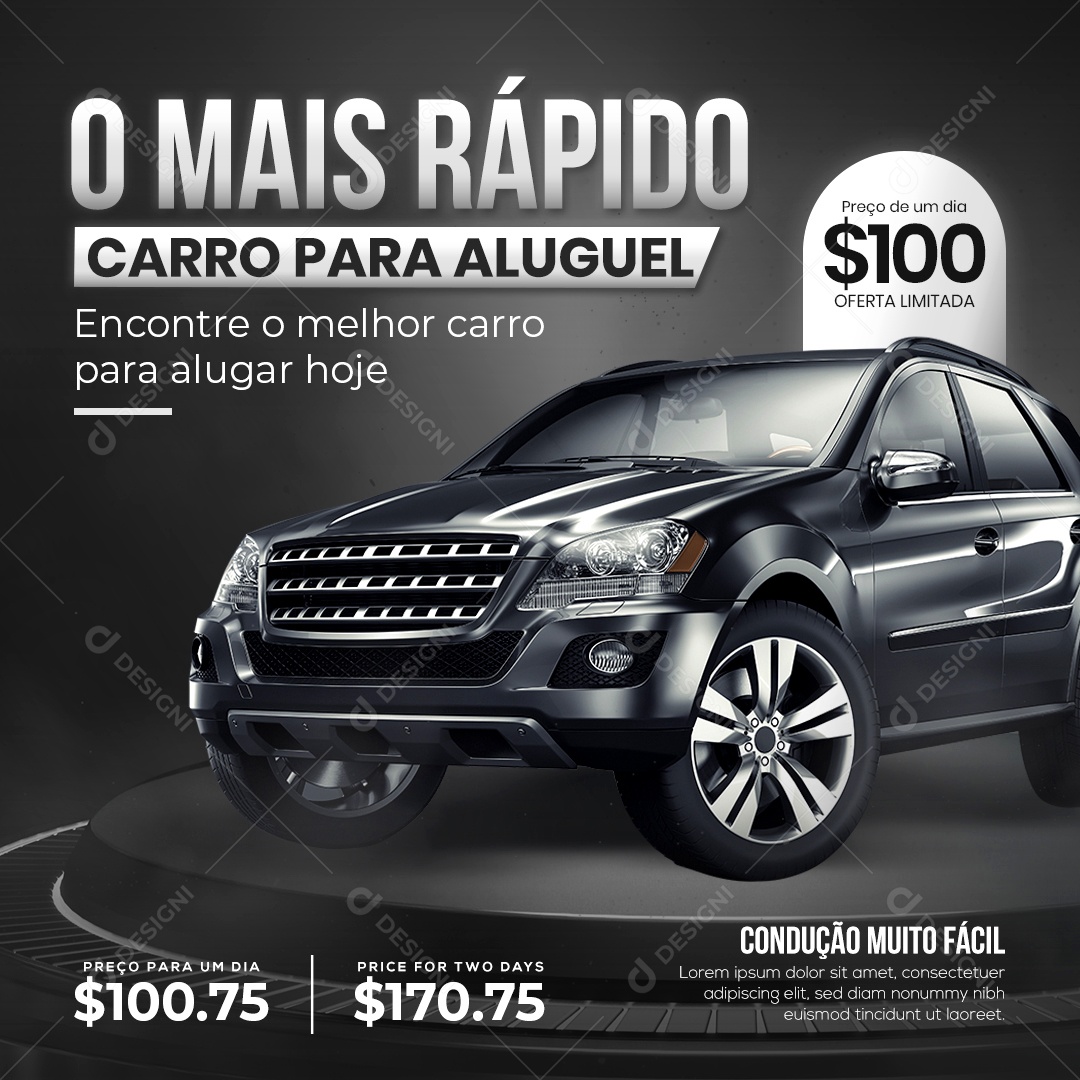 Social Media O Mais Rápido Carro Para Aluguel PSD Editável