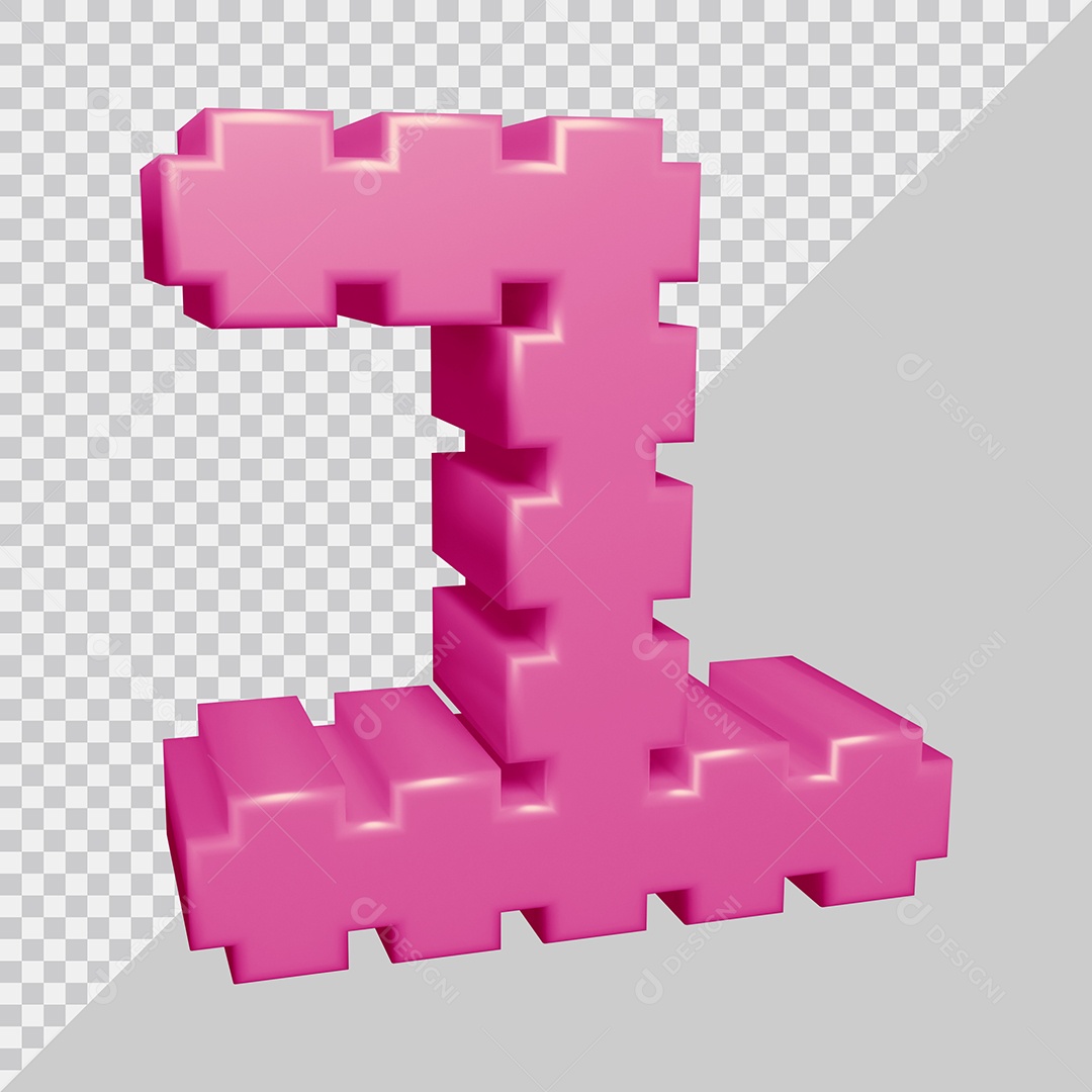 Número 3D 1 Rosa Para composição PSD