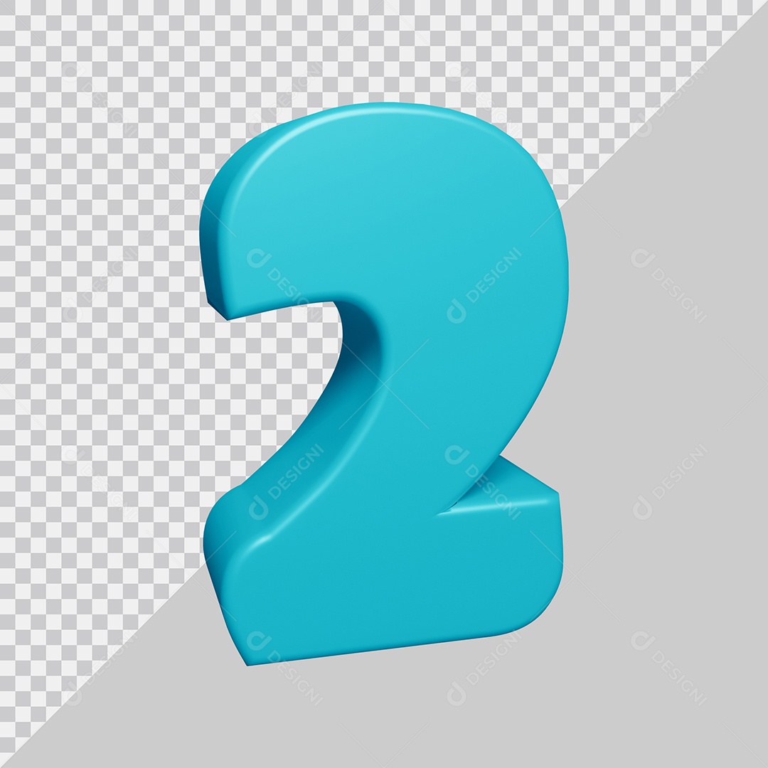 Número 3D 2 Azul Ciano Para composição PSD