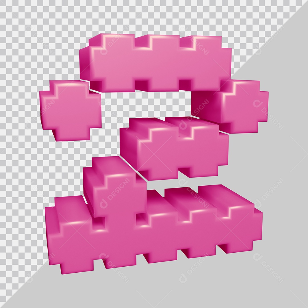 Número 3D 2 Rosa Para composição PSD