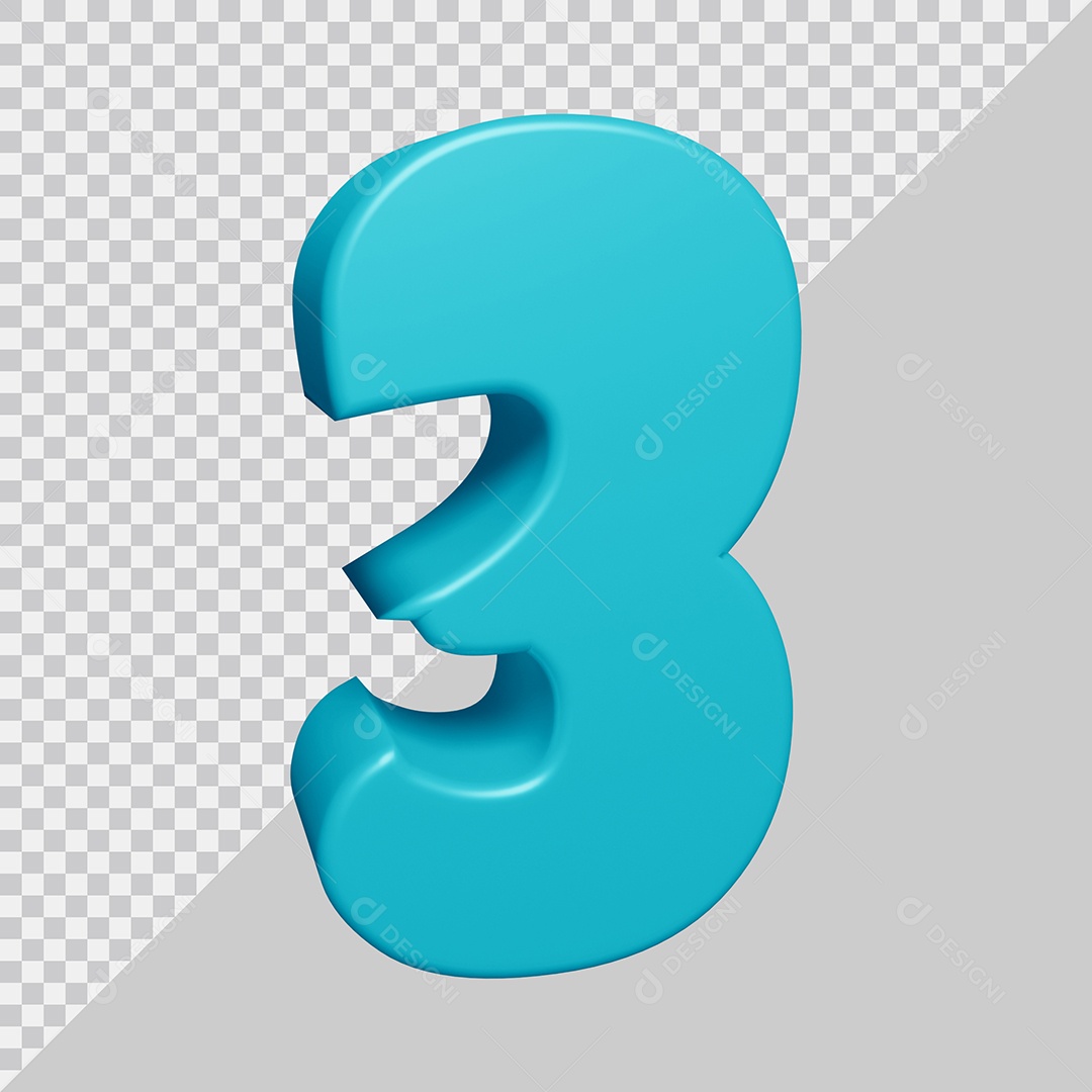 Número 3D 3 Azul Ciano Para composição PSD