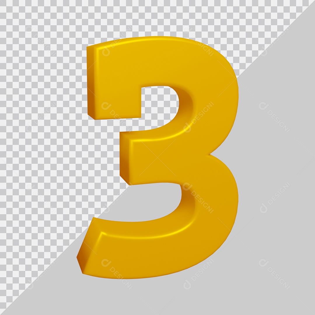 Número 3D 3 Dourado Para composição PSD