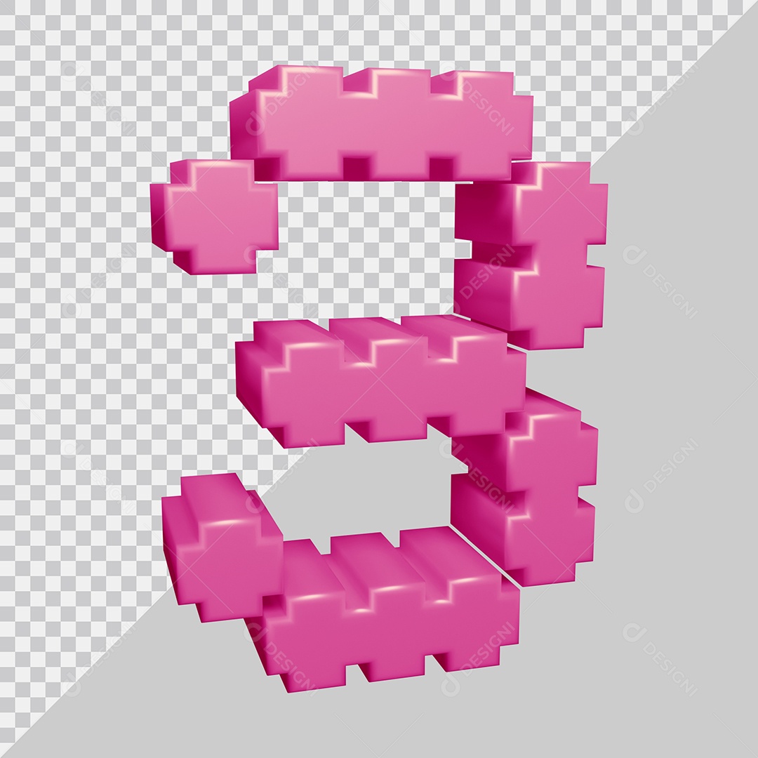 Número 3D 3 Rosa Para composição PSD