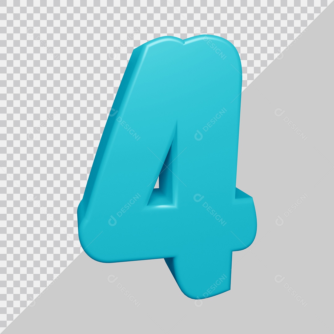 Número 3D 4 Azul Ciano Para composição PSD