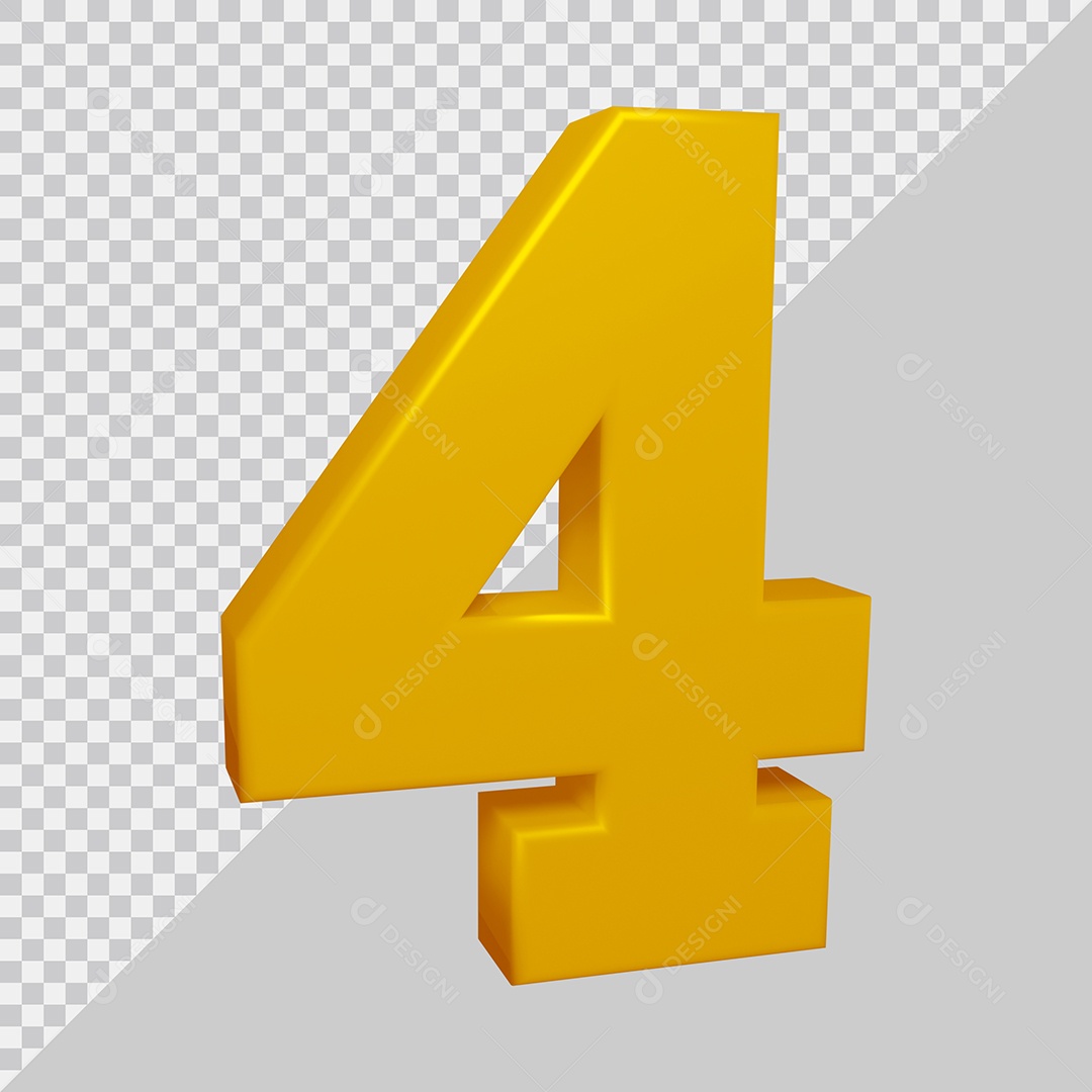 Número 3D 4 Dourado Para composição PSD