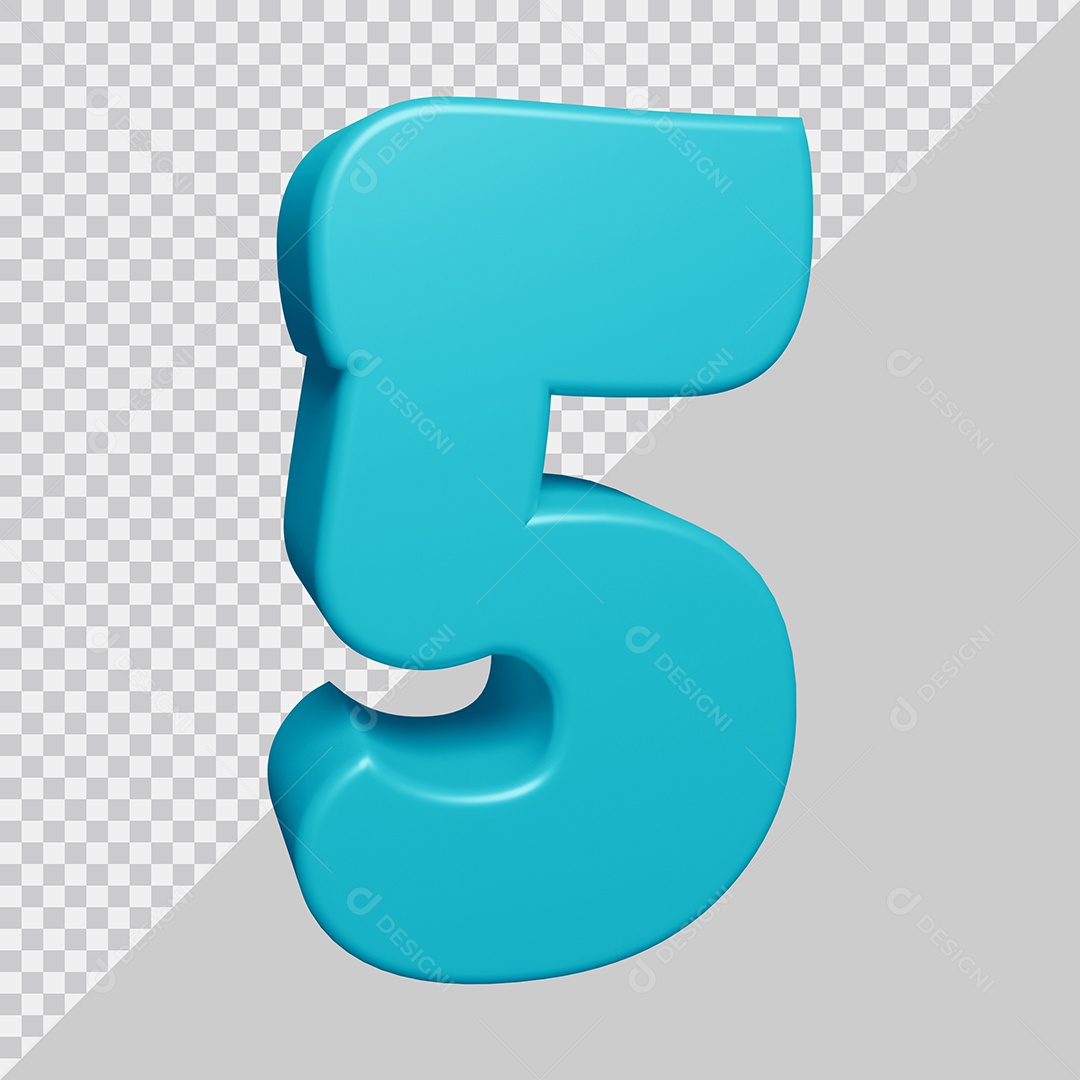 Número 3D 5 Azul Ciano Para composição PSD