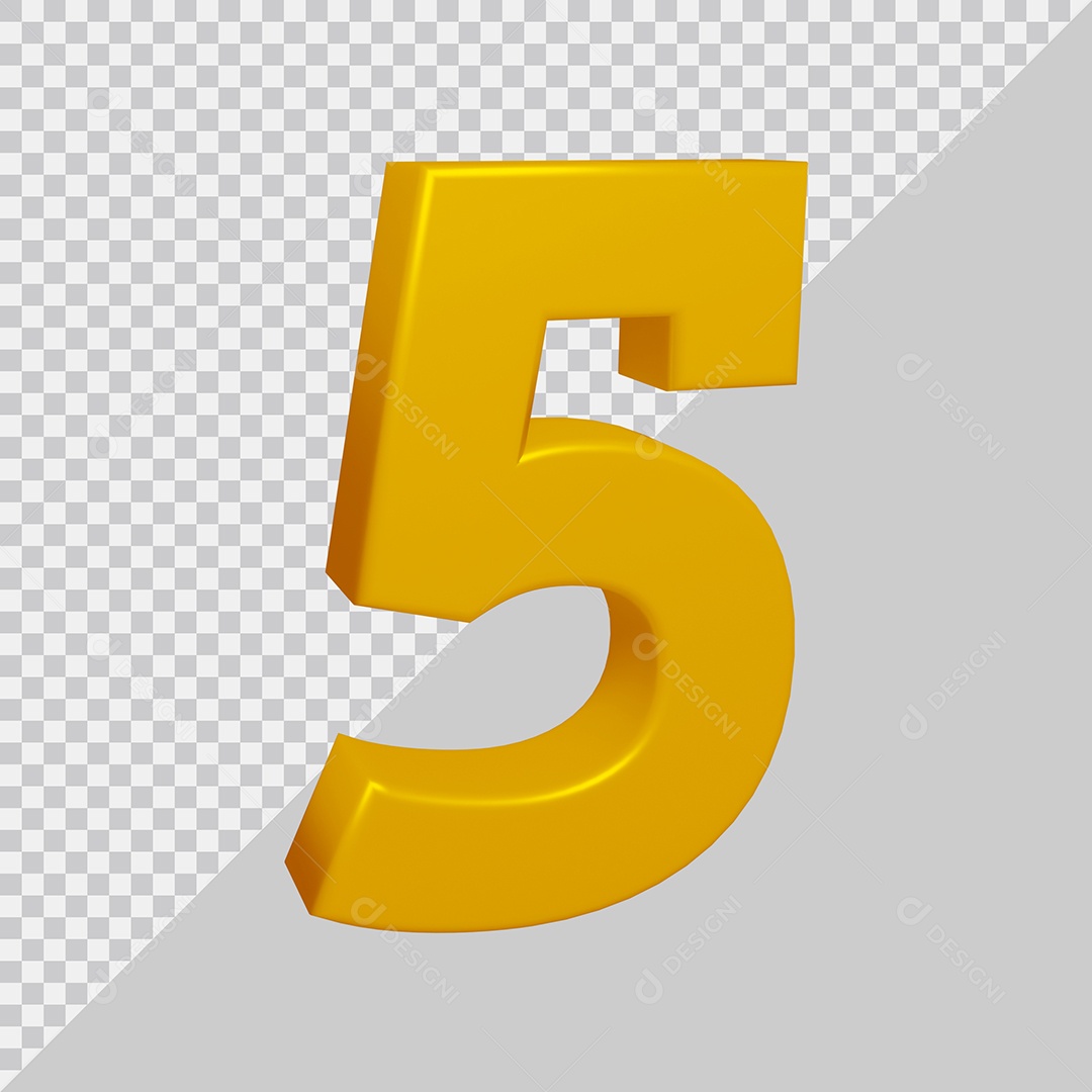 Número 3D 5 Dourado Para composição PSD