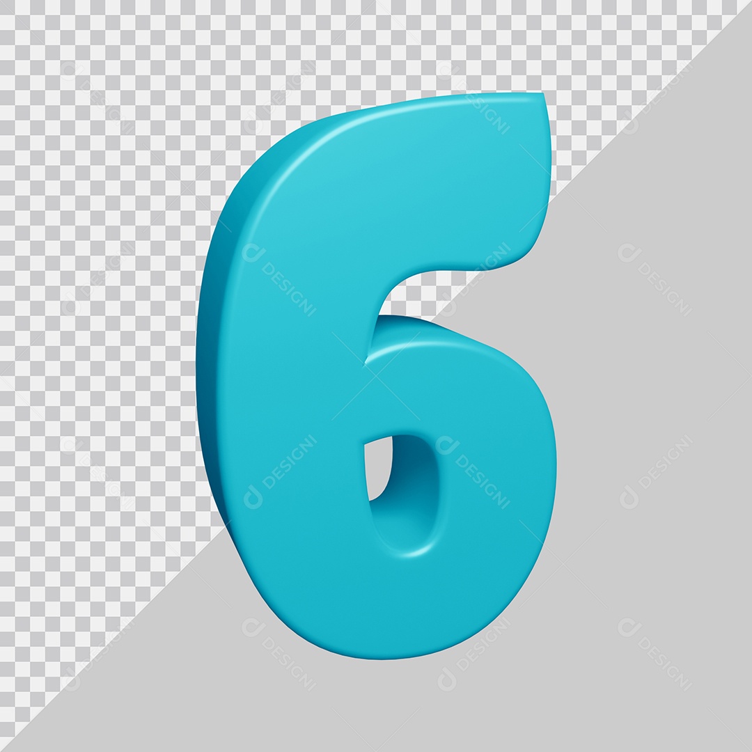 Número 3D 6 Azul Ciano Para composição PSD