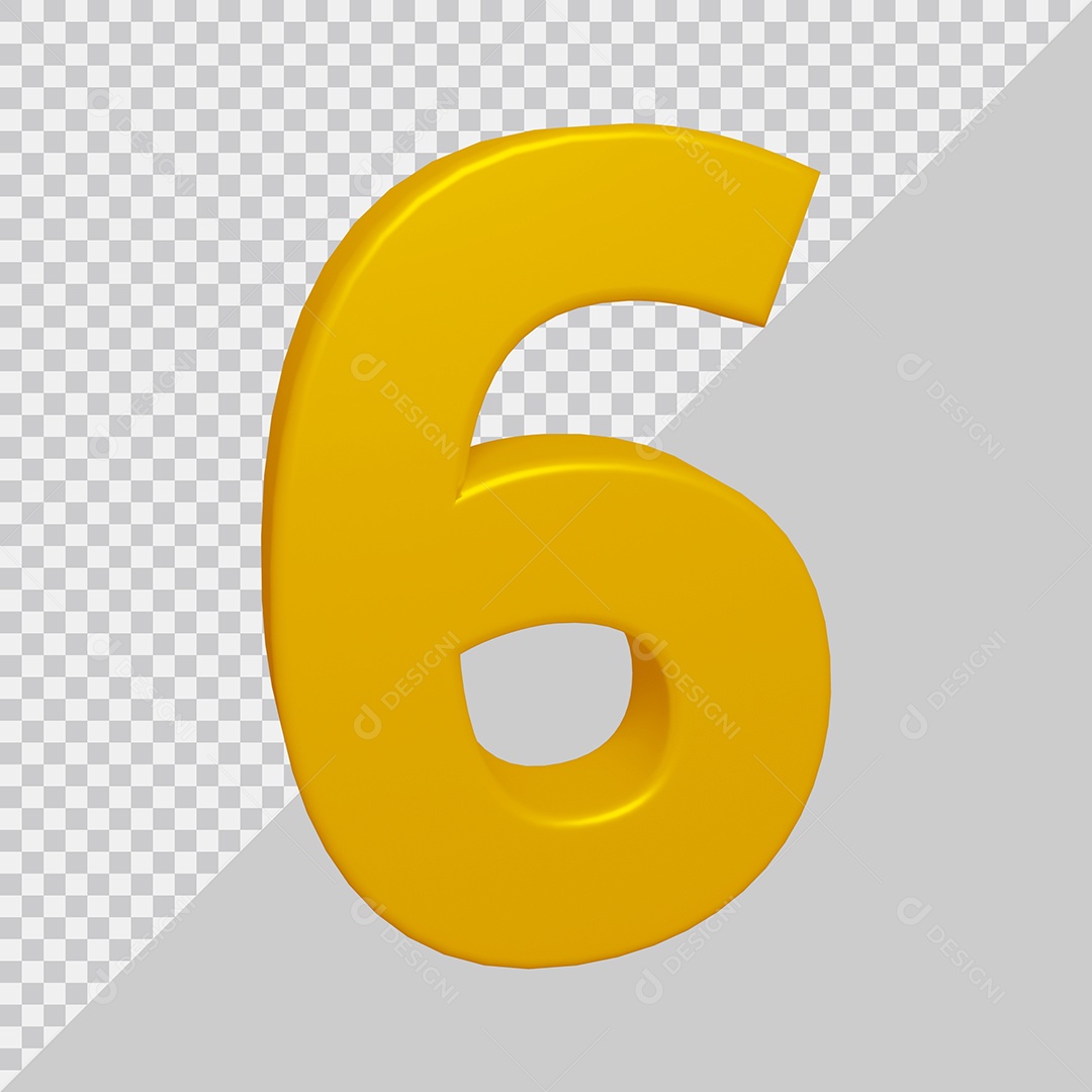 Número 3D 6 Dourado Para composição PSD