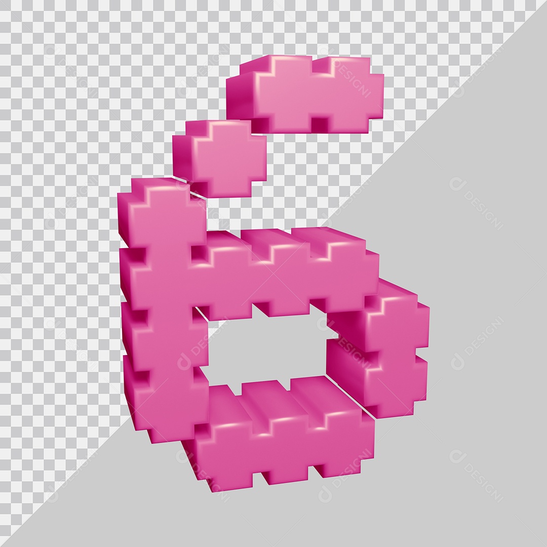 Número 3D 6 Rosa Para composição PSD