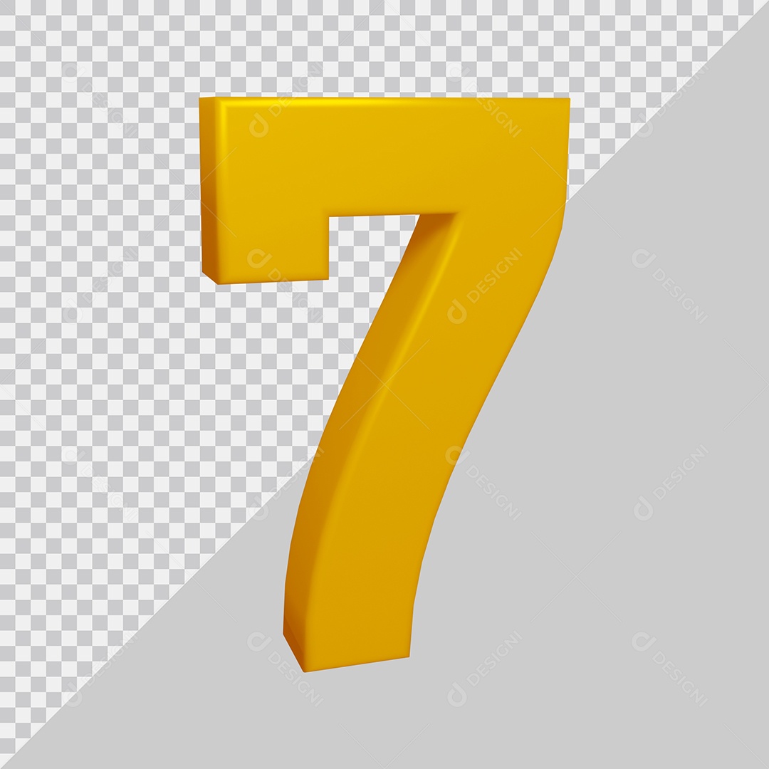 Número 3D 7 Dourado Para composição PSD