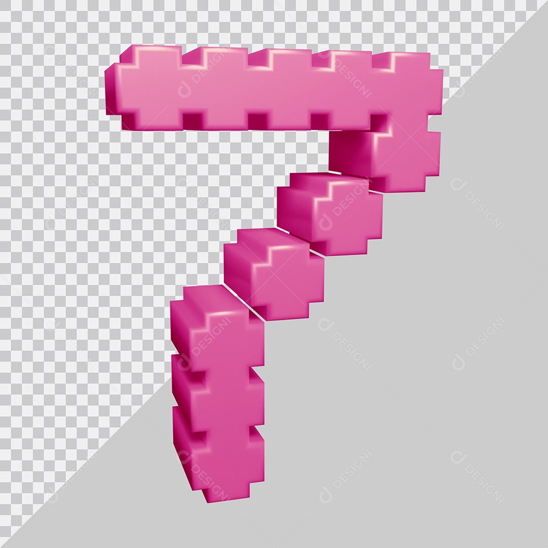 Número 3D 7 Rosa Para composição PSD