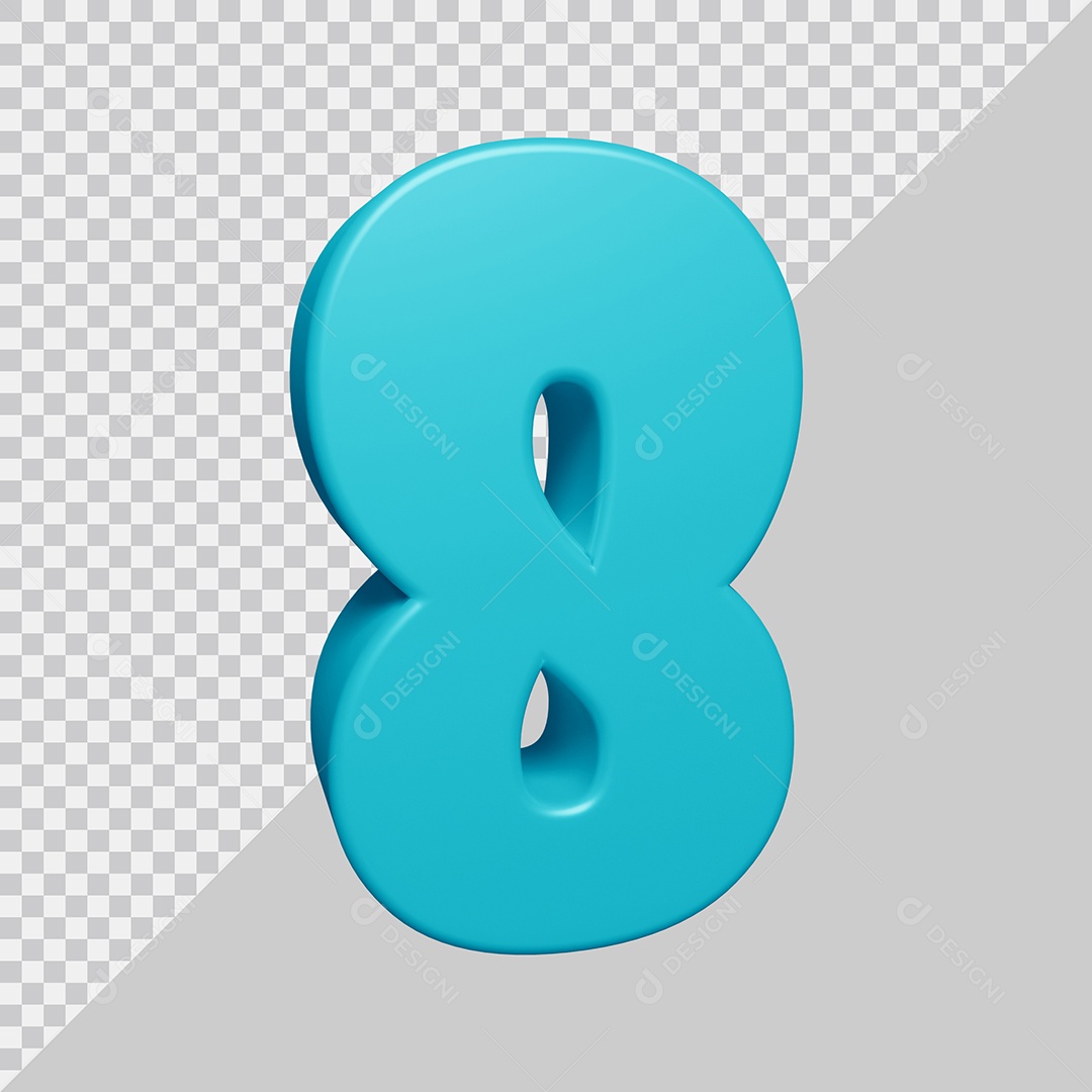 Número 3D 8 Azul Ciano Para composição PSD