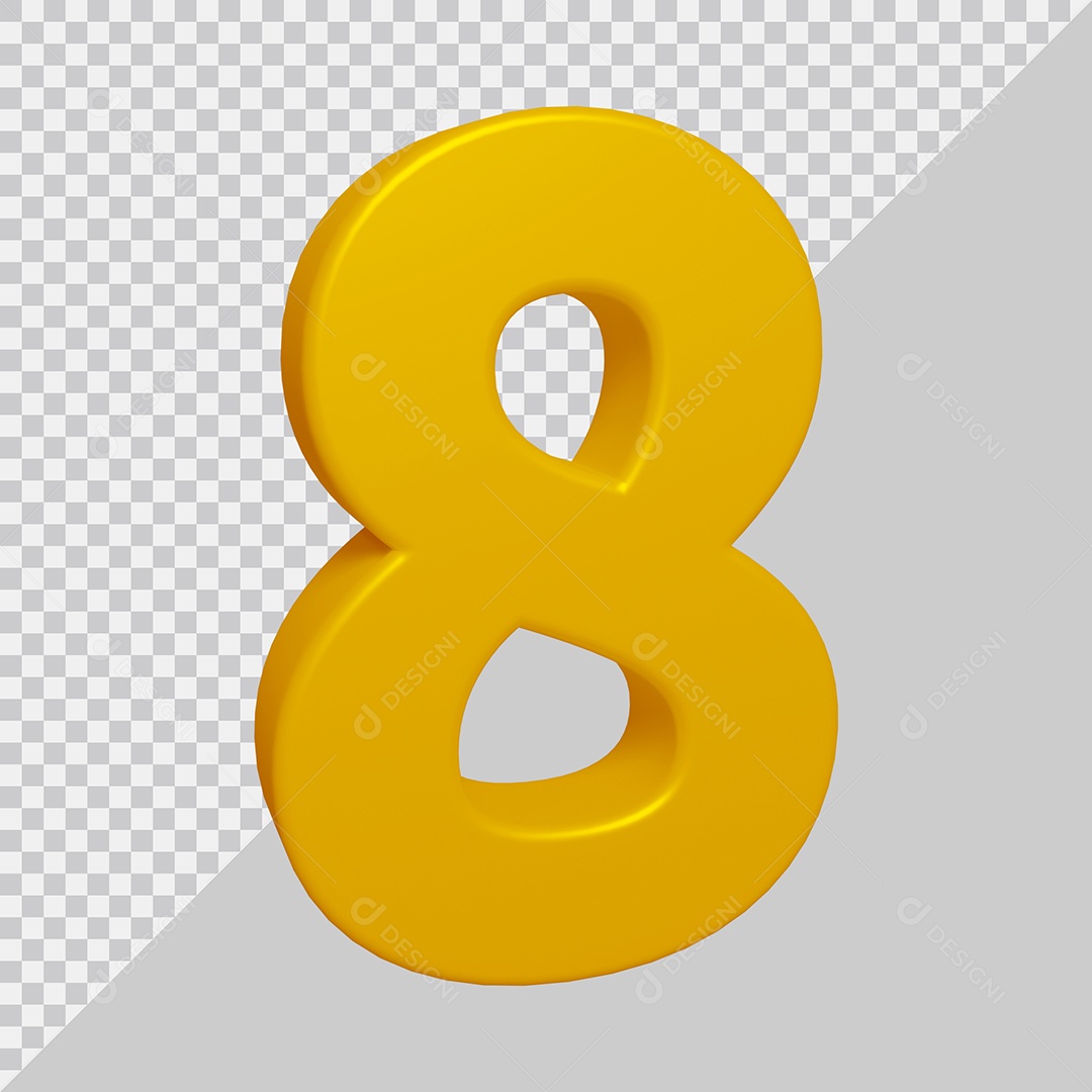 Número 3D 8 Dourado Para composição PSD
