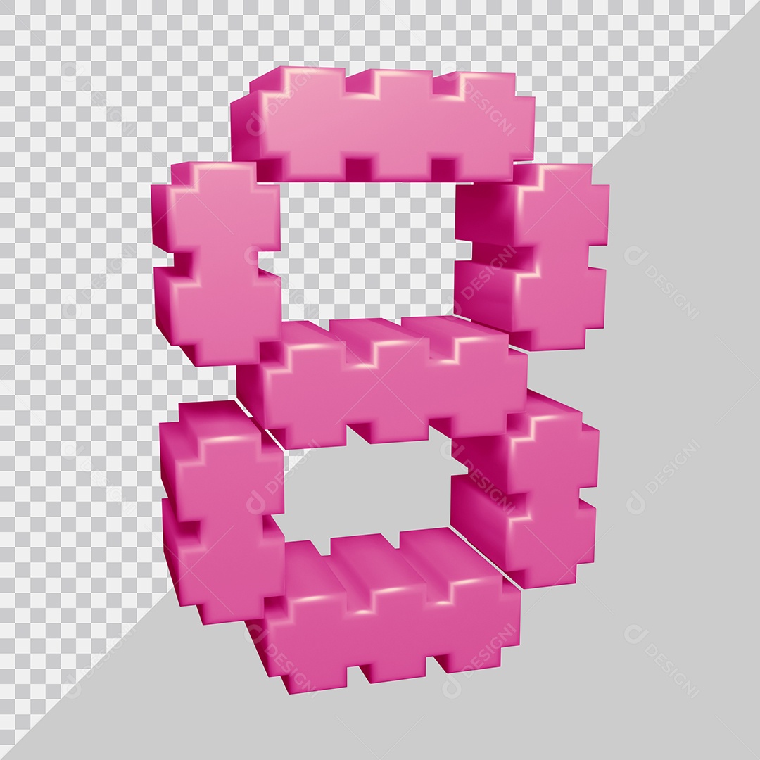 Número 3D 8 Rosa Para composição PSD
