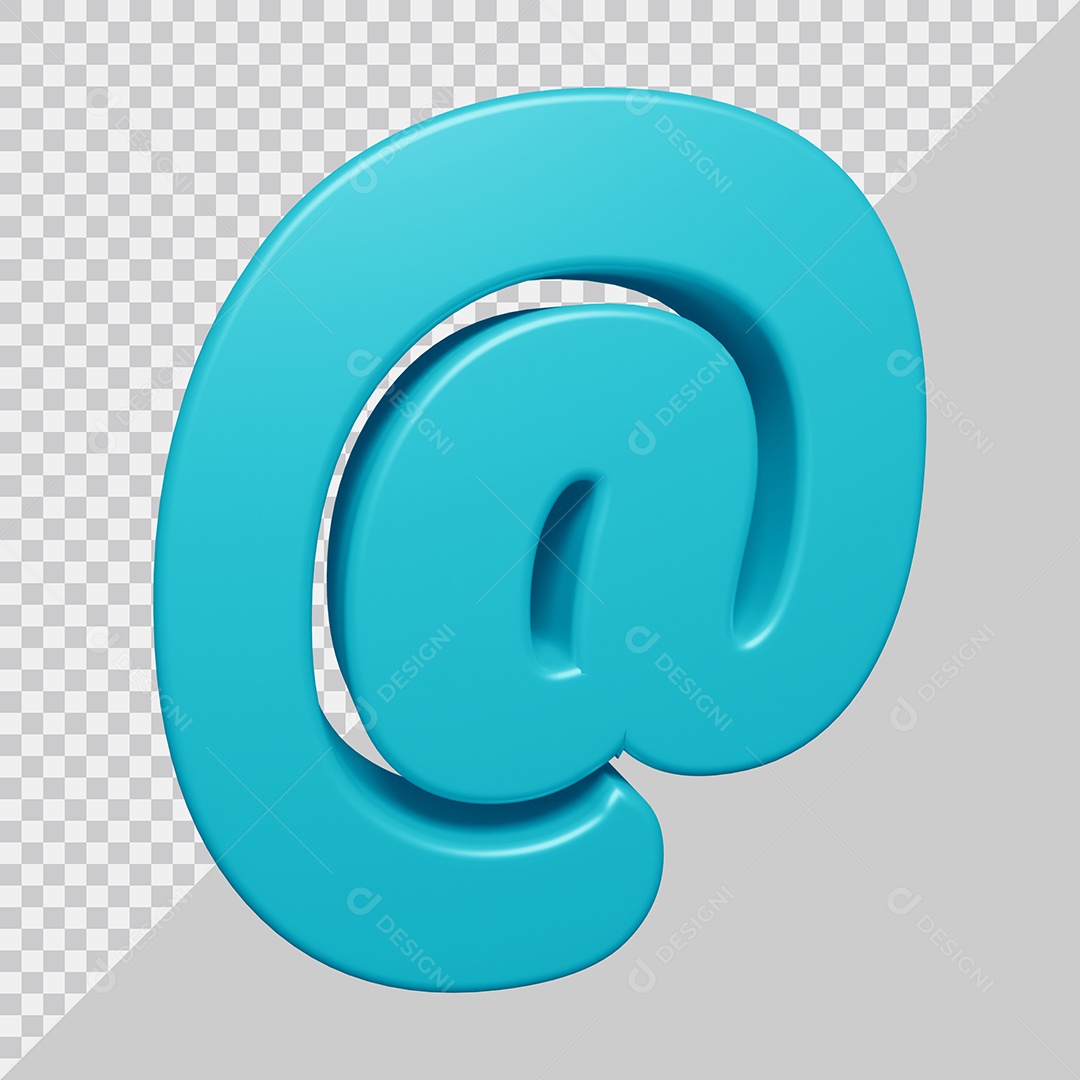 Símbolo Arroba 3D Azul Ciano Para Composição PSD