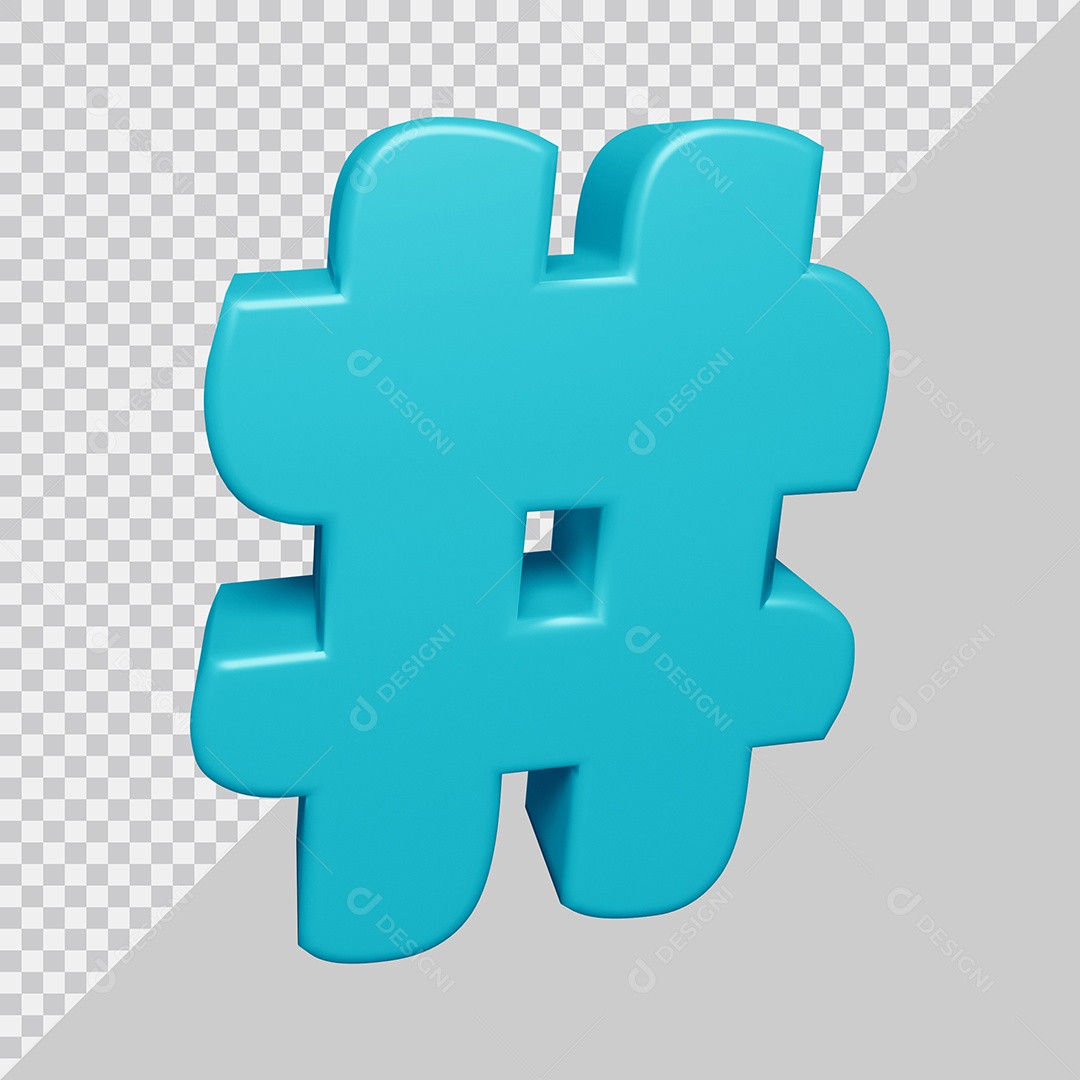 Símbolo de Hashtag 3D Azul Ciano Para Composição PSD