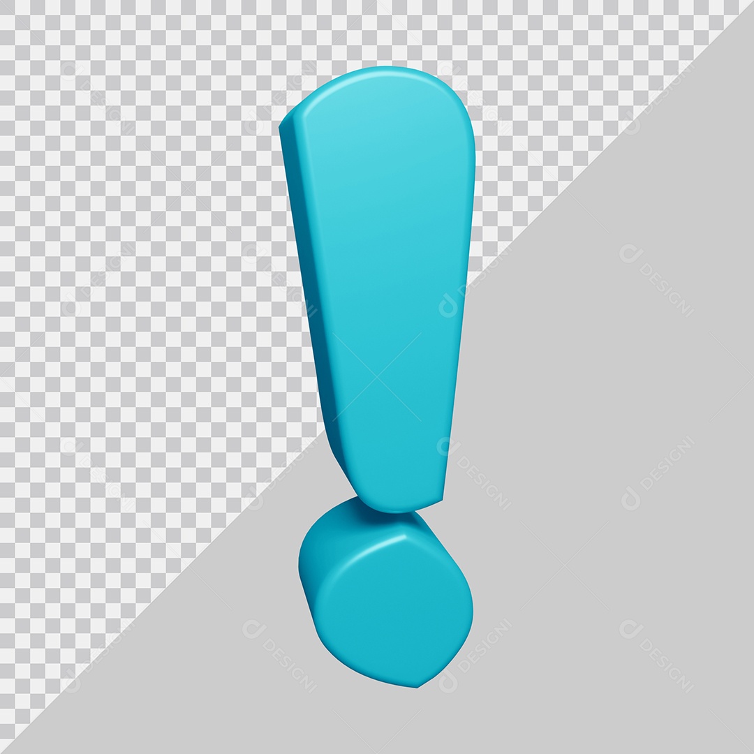 Símbolo de Ponto de Exclamação 3D Azul Ciano Para Composição PSD